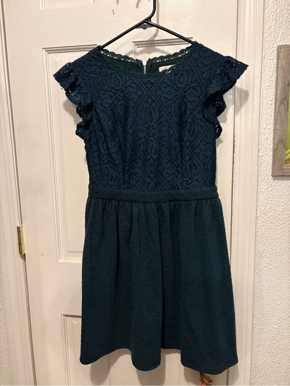 Xhilaration Dark Teal Lace Cap-Sleeve Fit & Flare Dress